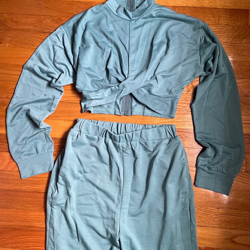 Two piece crop top sweat suit